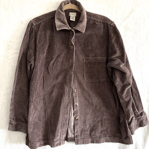Vtg LL Bean Corduroy Button Up Shirt Sz L Shacket Top Brown